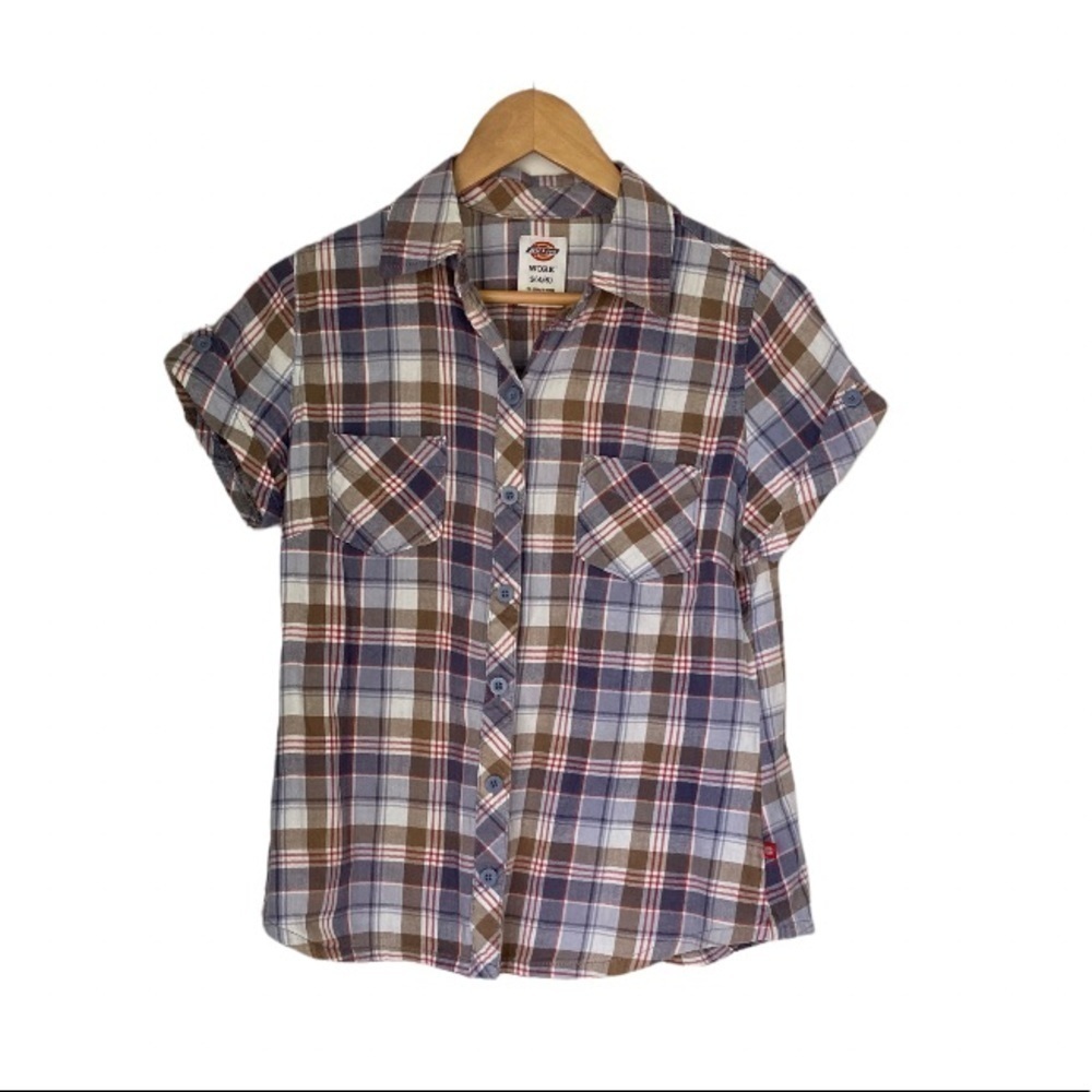 DICKIES Short Sleeve Flannel Button Up Shirt Womens Size Small
